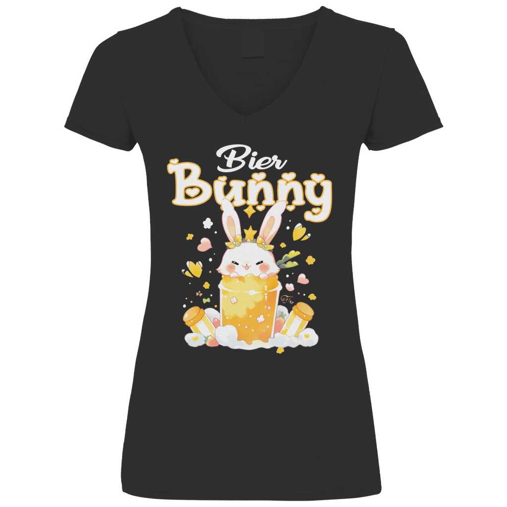 Bier Bunny Hase - V-Neck Damenshirt Black