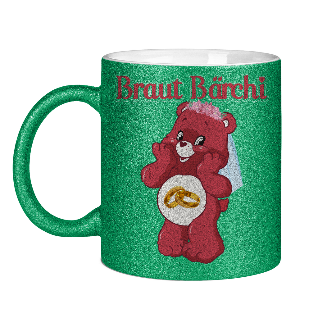 Braut Bärchi - Glücksbärchi - Glitzertasse Green Glitter One size