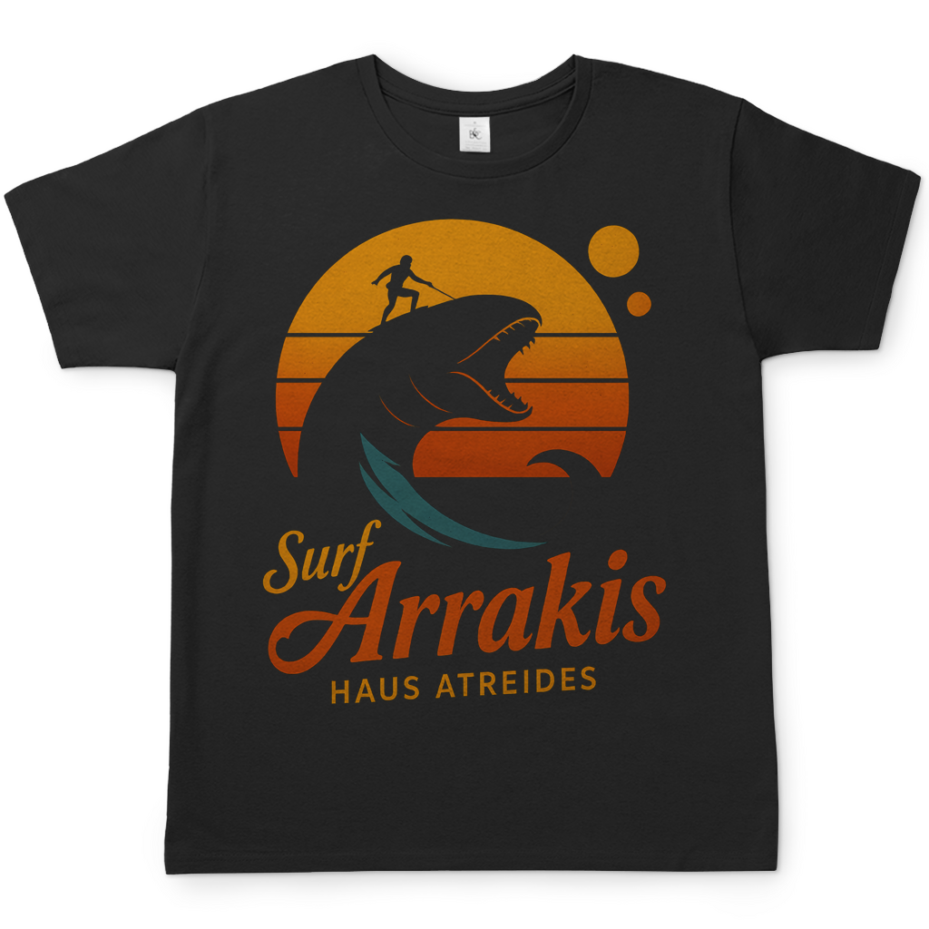 Surf Arrakis Sandwurm Retro Vintage Dune Haus Atreides - Herren T-Shirt Black