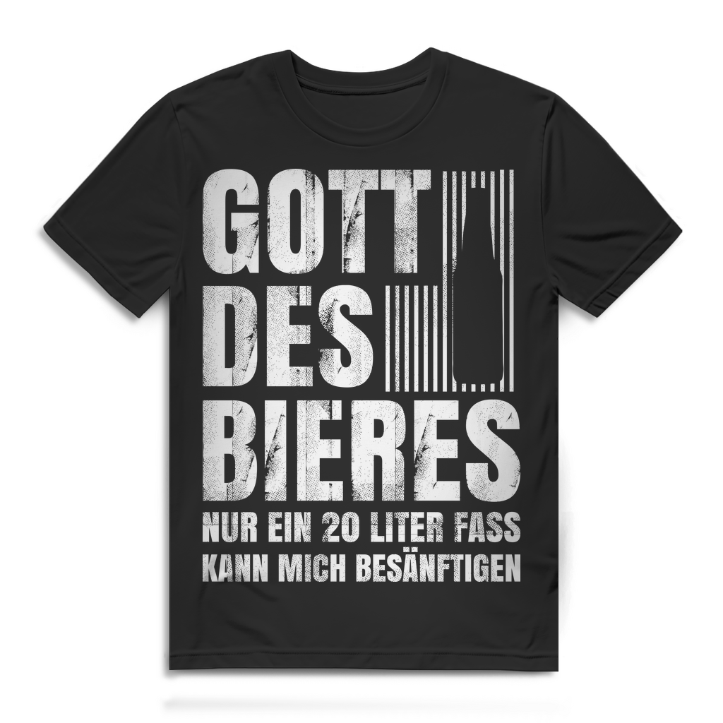 Gott des Bieres Herren Shirt Bierliebhaber Saufen Spruch Party 20 Liter Fass Black