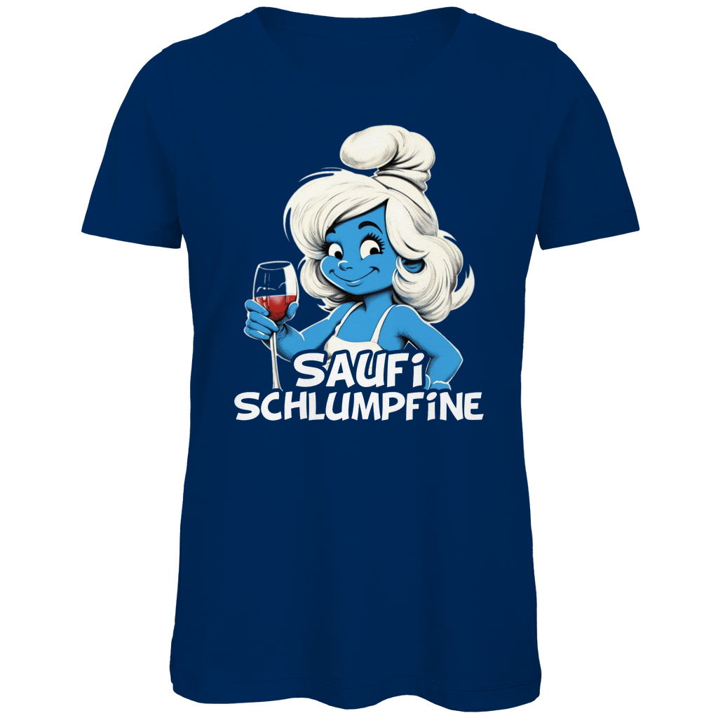 Saufi Schlumpfine Grafik - Damen Premium Bio T-Shirt Navy