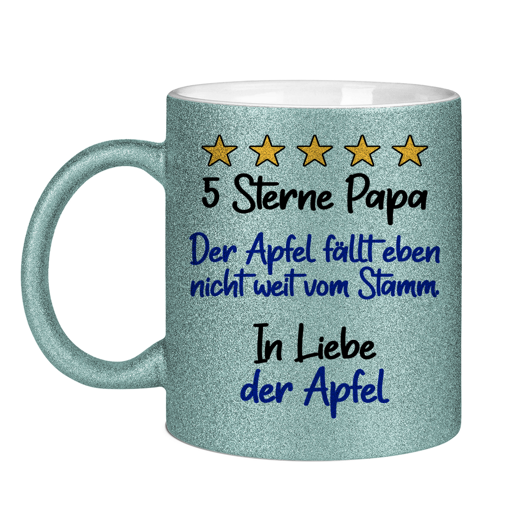 5 Sterne Papa in liebe der Apfel - Glitzertasse Light Blue Glitter One size