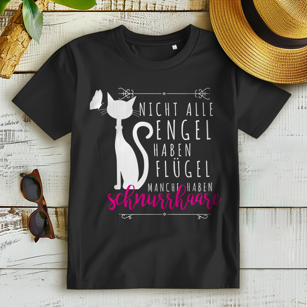 Katzen Shirt Damen – Nicht alle Engel haben Flügel – Schnurrhaare Spruch