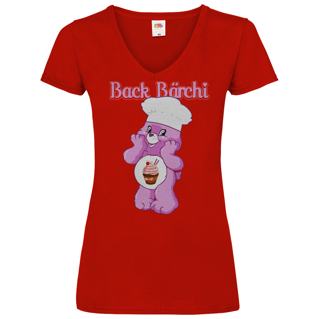 Back Bärchi - Glücksbärchi - V-Neck Damenshirt Red XXL