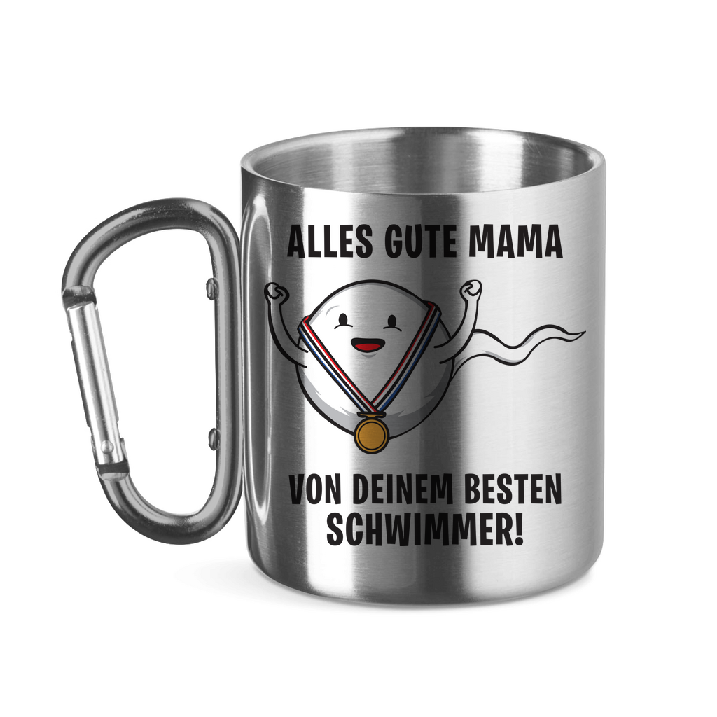Alles gute Mama von deinem besten Schwimmer! - Edelstahltasse mit Karabinergriff Silver 11 oz.