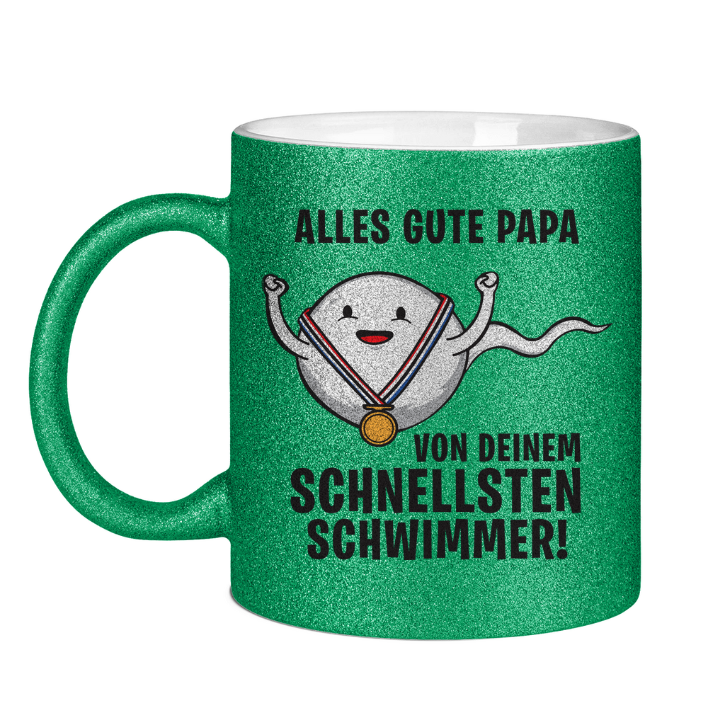 Alles gute Papa von deinem schnellsten Schwimmer! - Glitzertasse Green Glitter One size