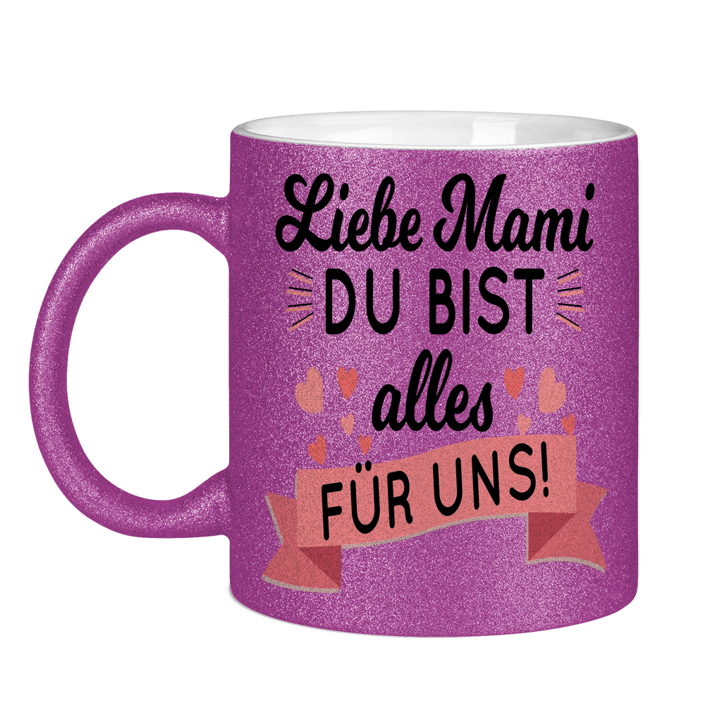Liebe Mami du bist alles für uns! - Glitzertasse Purple Glitter One size