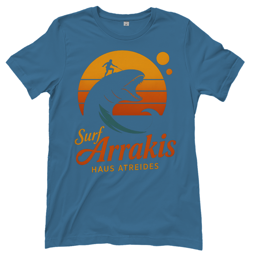 Surf Arrakis Sandwurm Retro Vintage Dune Haus Atreides - Damen T-Shirt Stone Blue