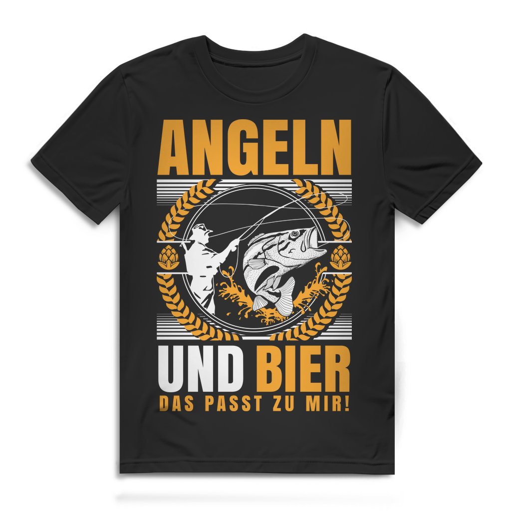 Herren T-Shirt Angeln und Bier das passt zu mir Angler Bio Baumwolle Black