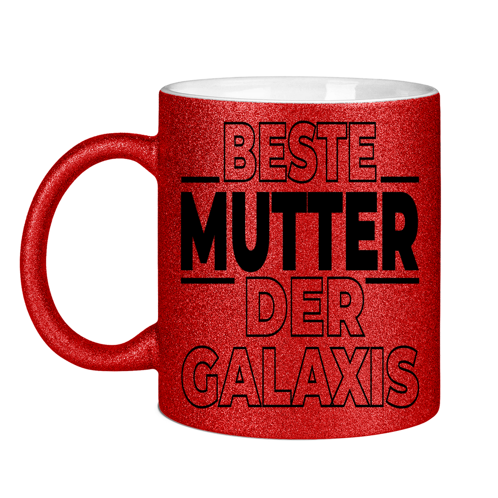 Beste Mutter der Galaxis - Glitzertasse Red Glitter One size