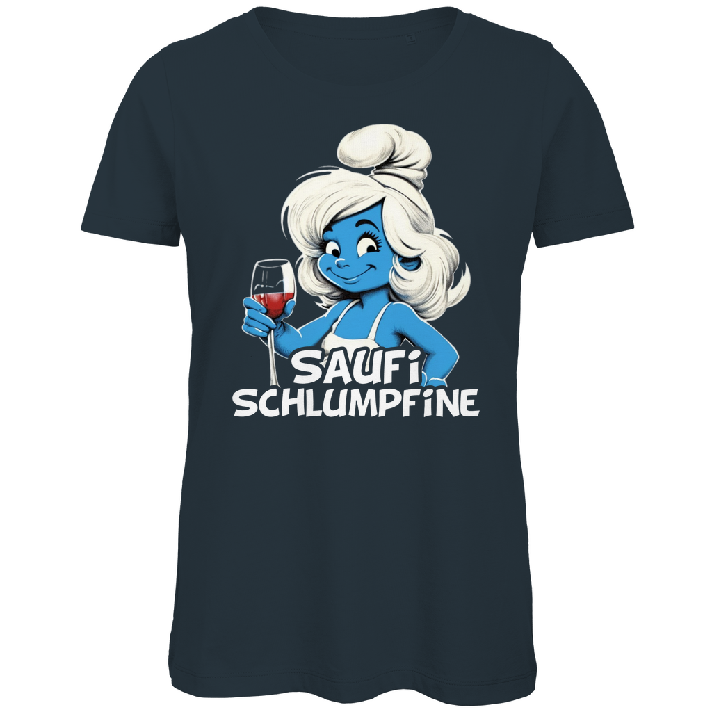 Saufi Schlumpfine Grafik - Damen Premium Bio T-Shirt Dark Grey