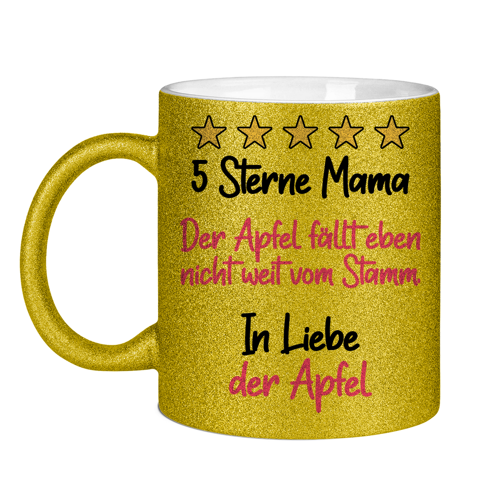 5 Sterne Mama in liebe der Apfel - Glitzertasse Gold Glitter One size
