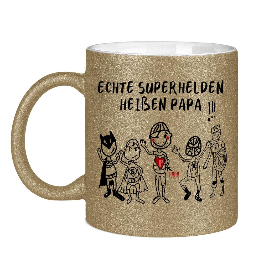 Echte Superhelden heißen Papa! - Glitzertasse Dark Gold Glitter One size