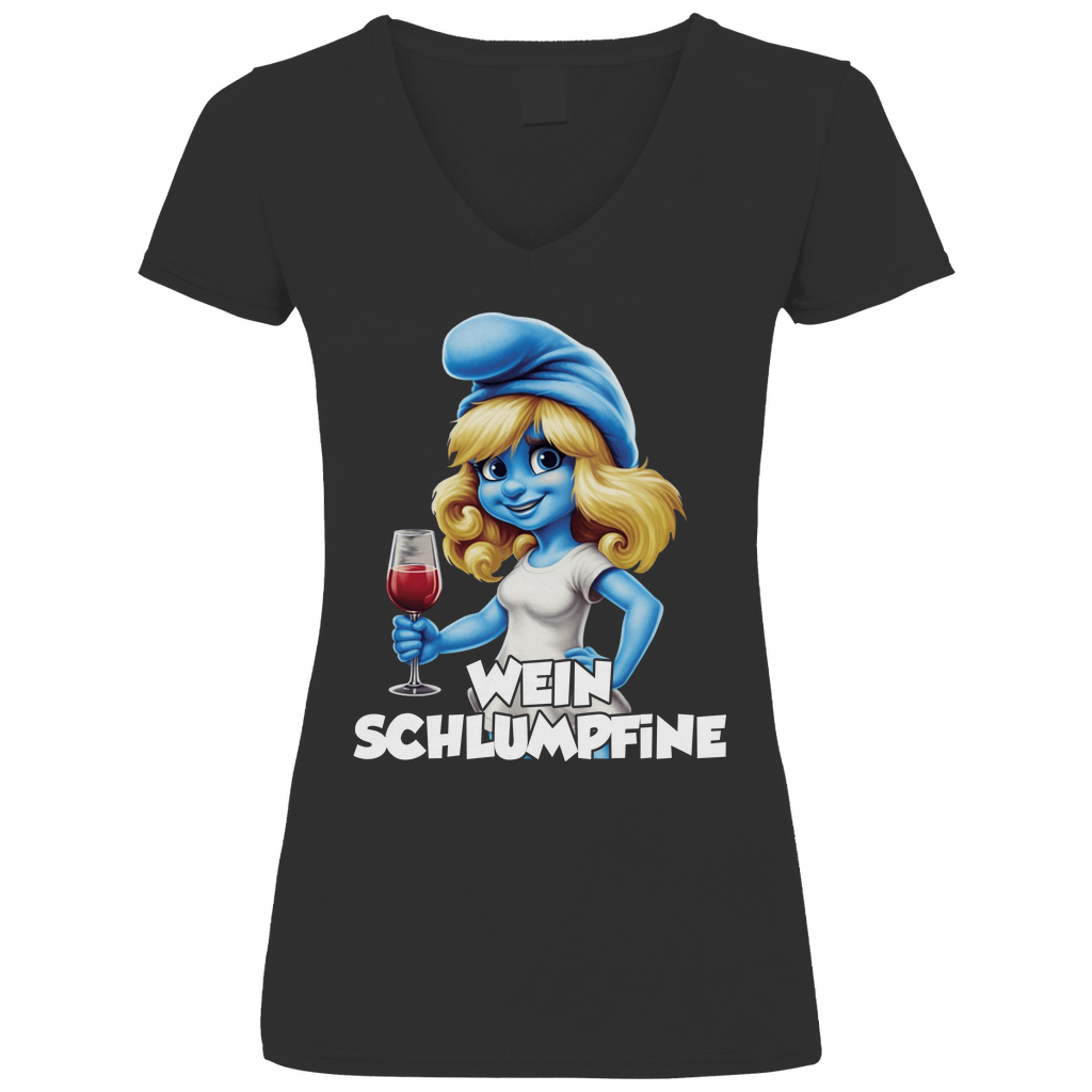 Wein Schlumpfine Grafik - V-Neck Damenshirt Black