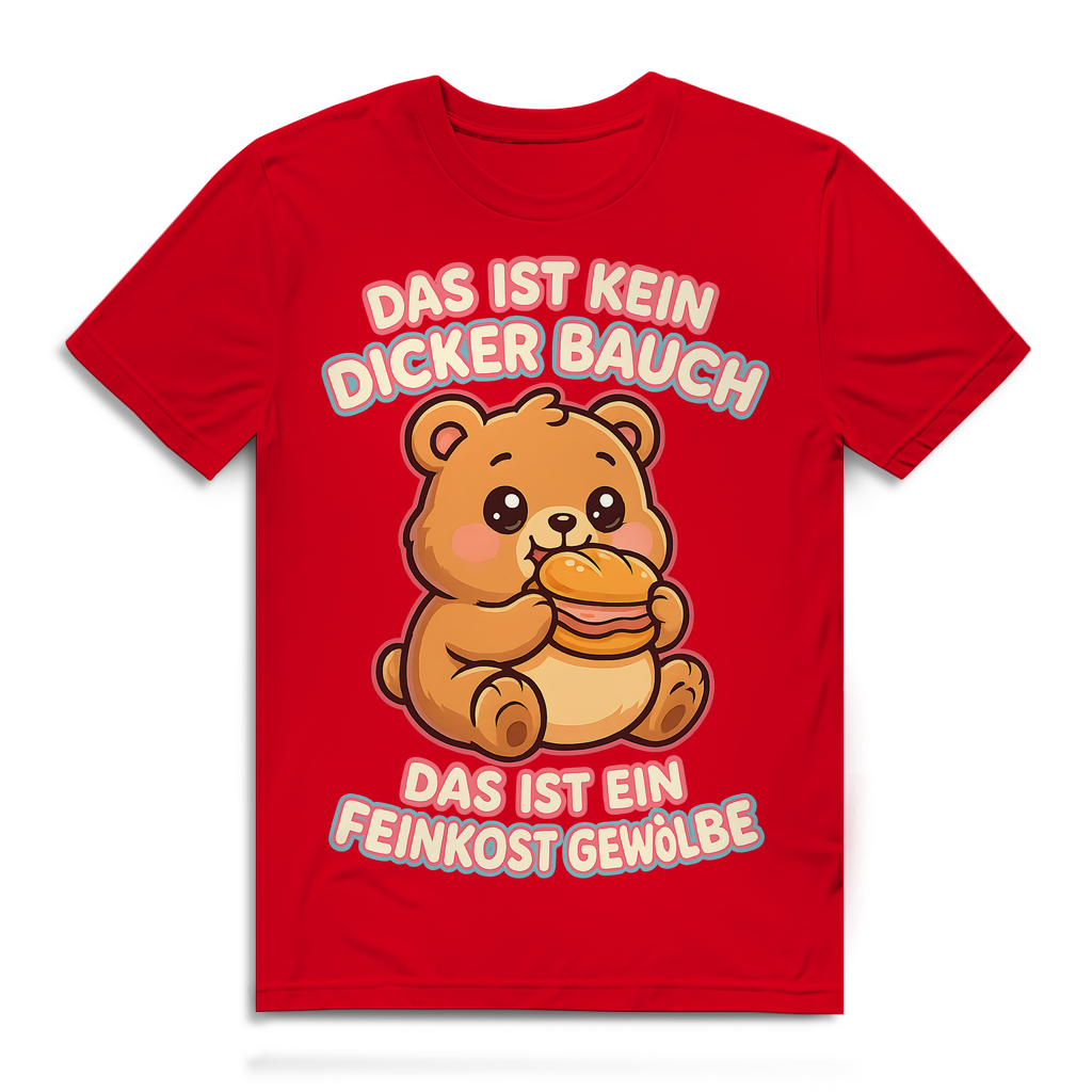 Herren Premium Bio T-Shirt Das Ist Kein Dicker Bauch Das Ist Ein Feinkost Gewölbe Teddybär Red