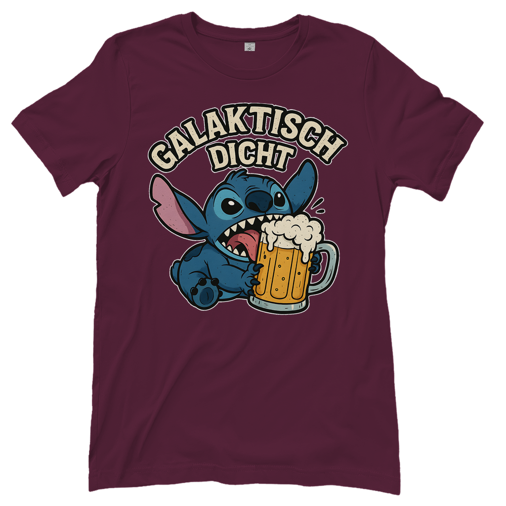 Stitch Galaktisch Dicht Bier Alien - Damen T-Shirt Burgundy