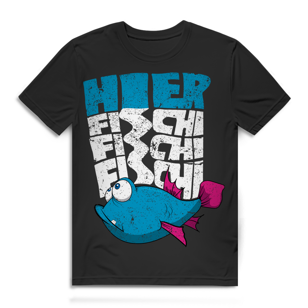 Herren T-Shirt Hier Fisch Fisch Fisch Angler Shirt Bio Baumwolle Black