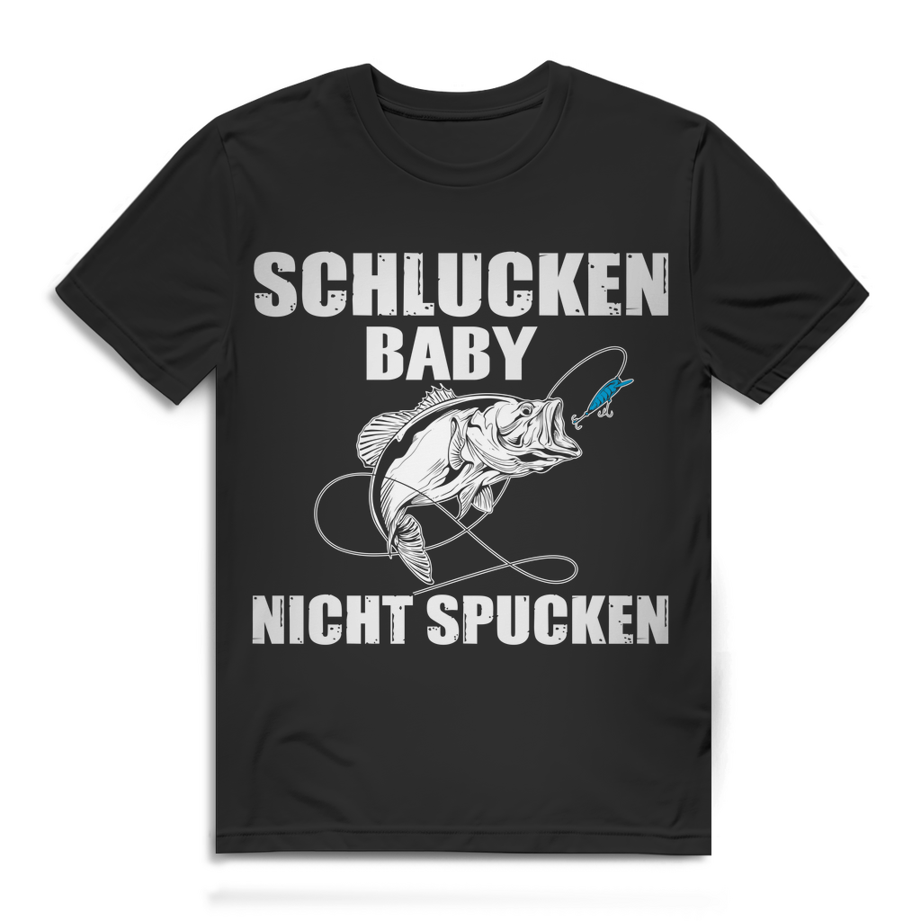 Herren T-Shirt Schlucken Baby nicht spucken Bio Baumwolle Angeln Black