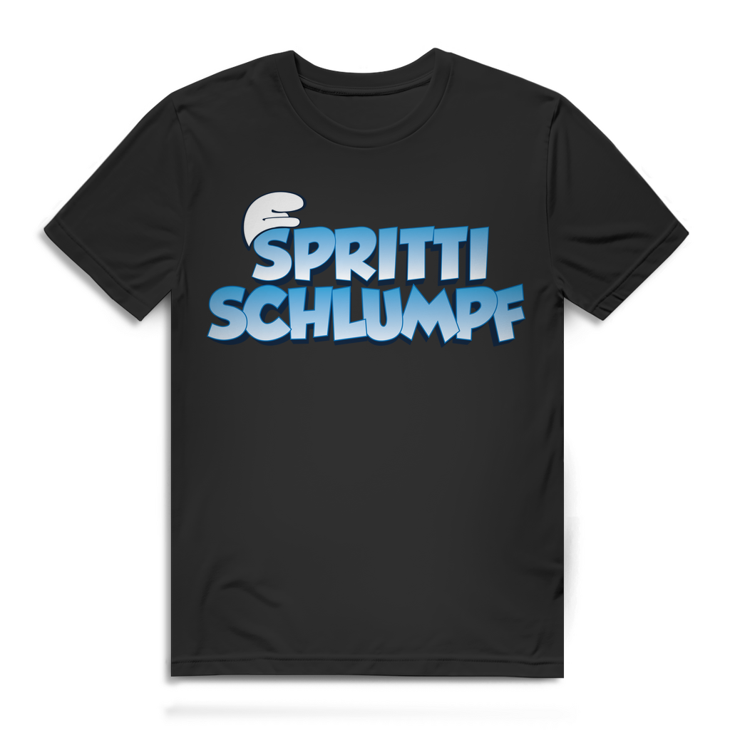 Spritti Schlumpf Shirt Männer – Lustiges Alkohol Motiv im die Schlümpfe Stil Black