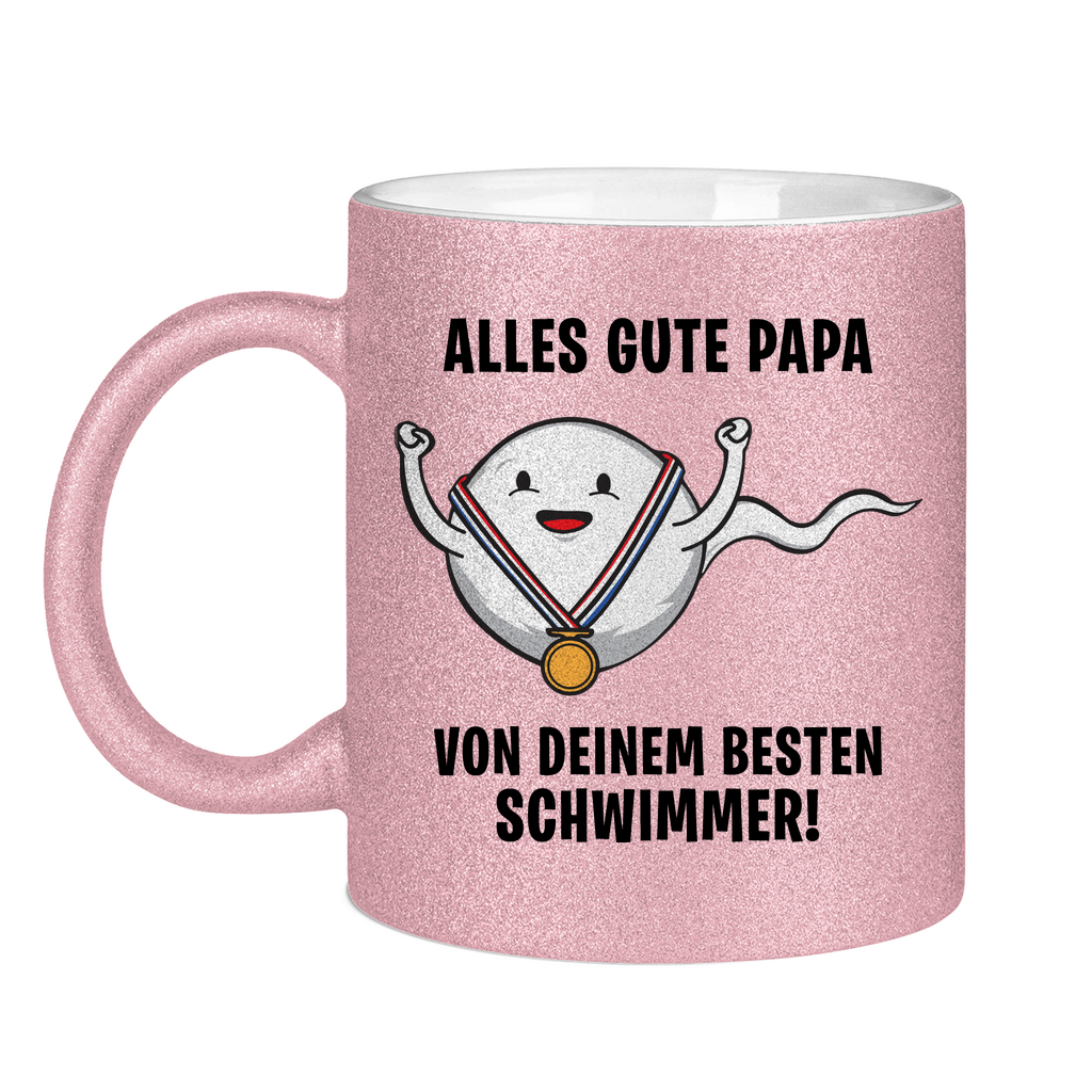 Alles gute Papa von deinem besten Schwimmer! - Glitzertasse Pink Glitter One size