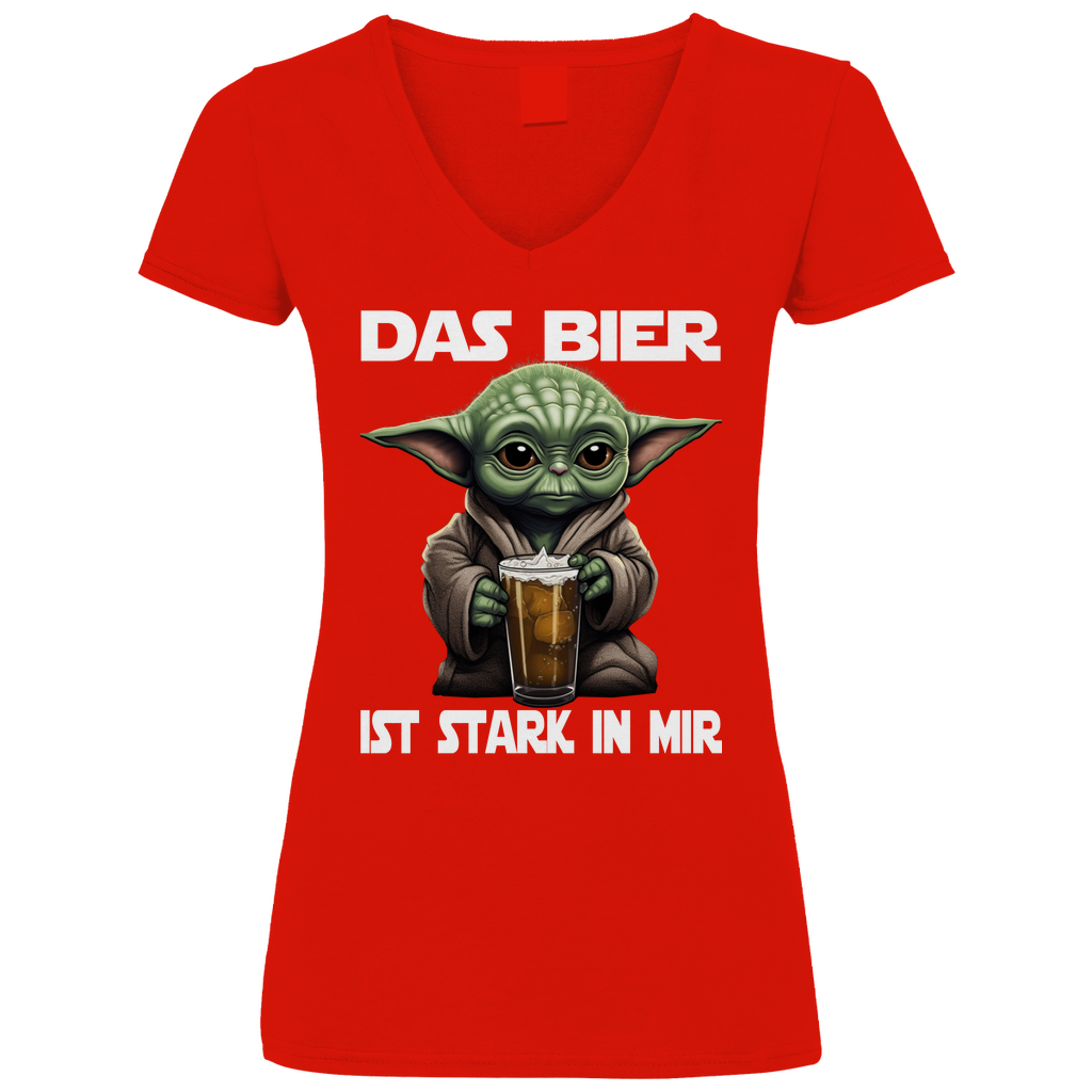 Das Bier ist stark in mir - Baby Yoda Grogu - V-Neck Damenshirt Red L