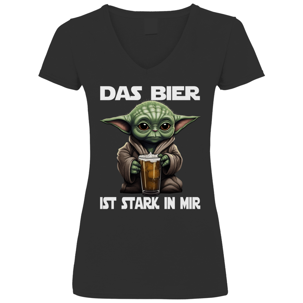 Das Bier ist stark in mir - Baby Yoda Grogu - V-Neck Damenshirt Black