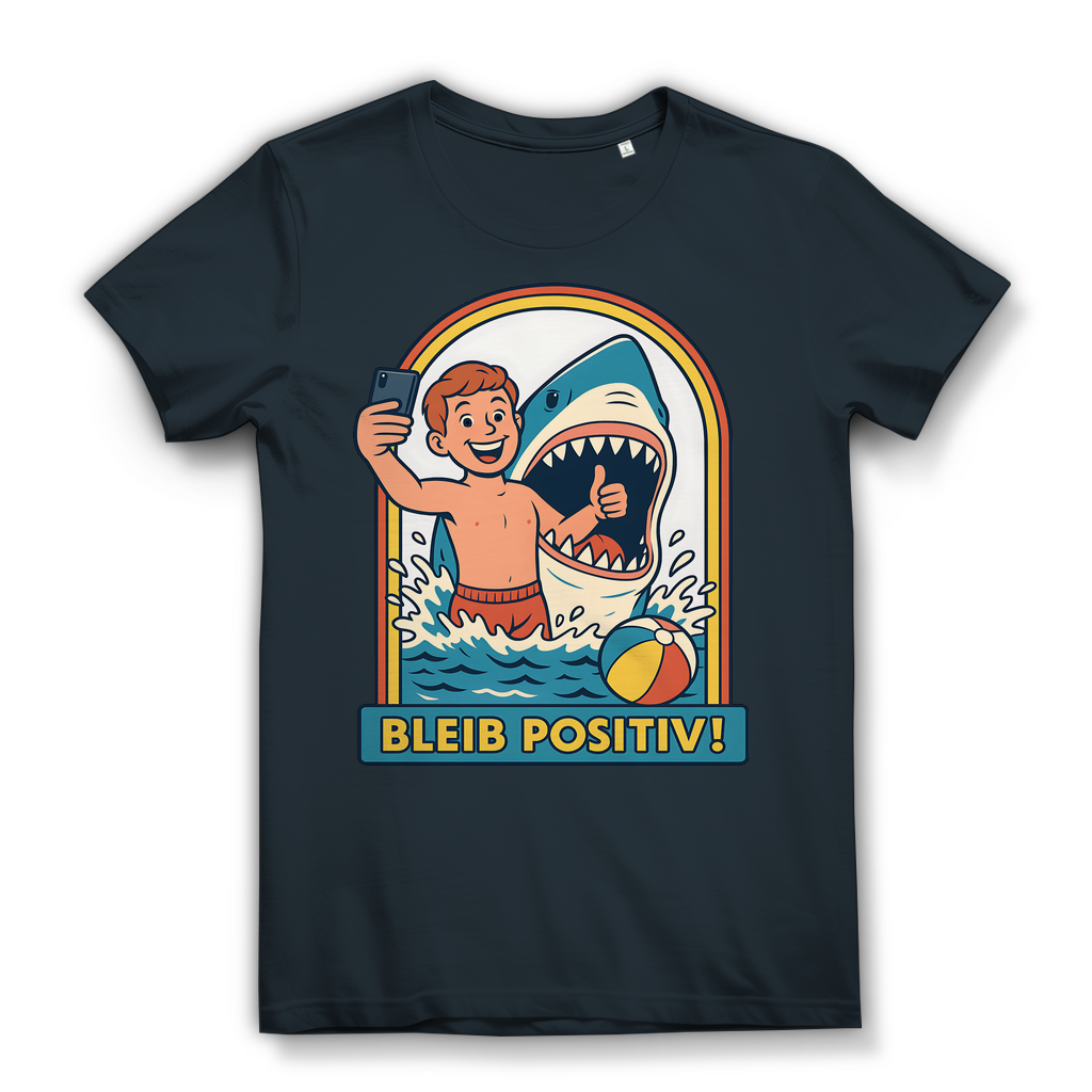 Bleib Positiv Hai Selfie Retro - Damen Premium Bio T-Shirt Dark Grey