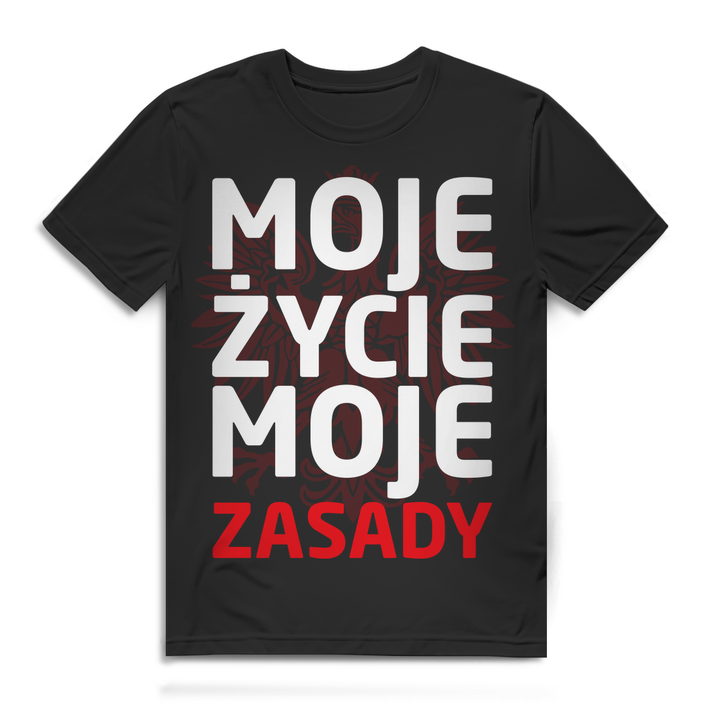 Polnisches Spruchshirt Herren – Moje Życie Moje Zasady – Polen Black