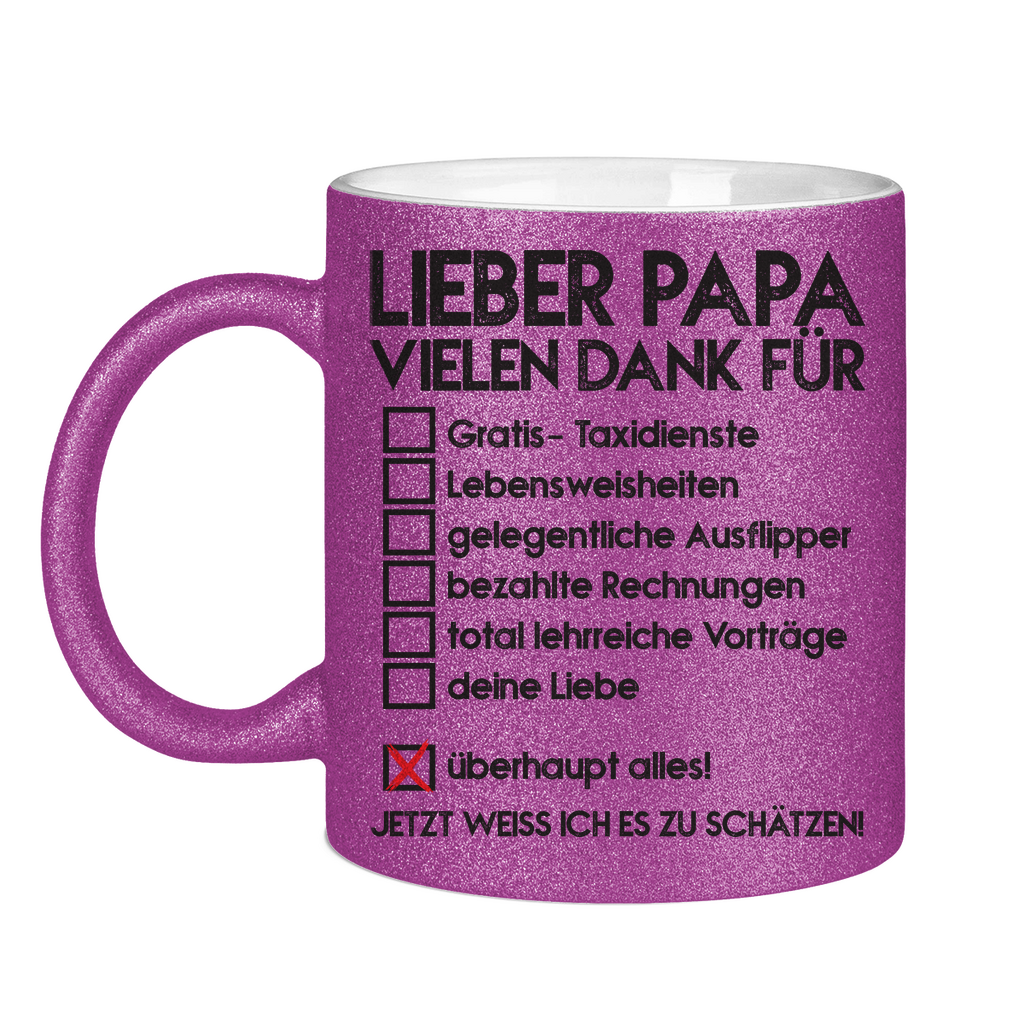 Lieber Papa vielen dank für überhaupt alles! - Glitzertasse Purple Glitter One size