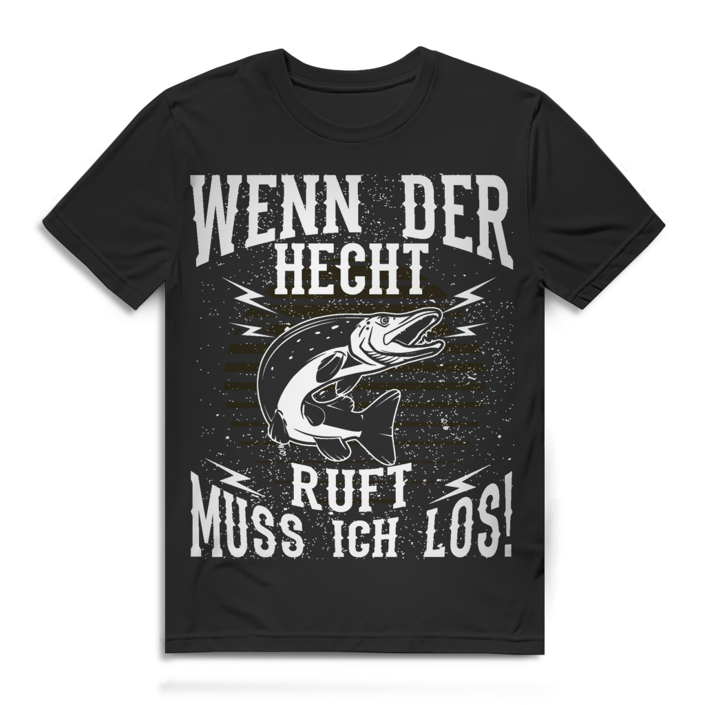 Herren T-Shirt Wenn der Hecht ruft muss ich los Angler Shirt Black