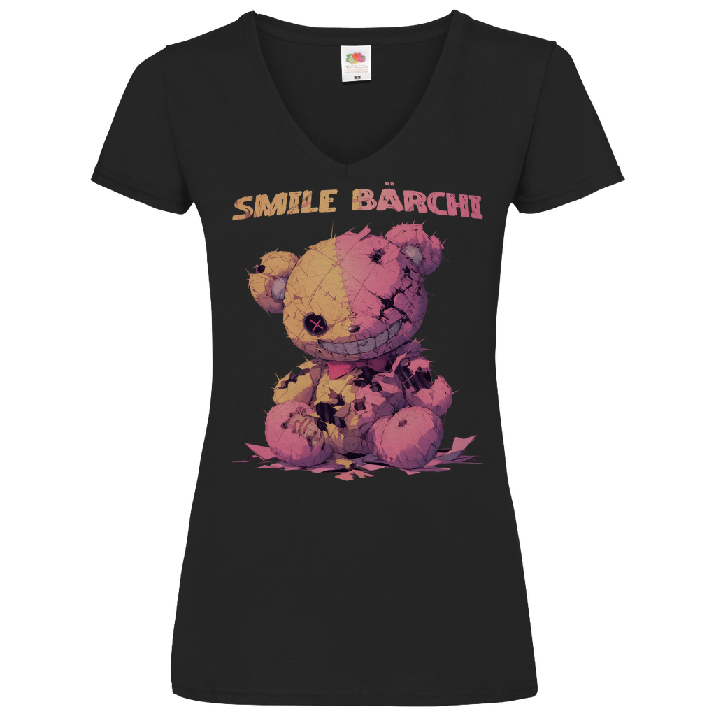 Smile Bärchi - V-Neck Damenshirt Black