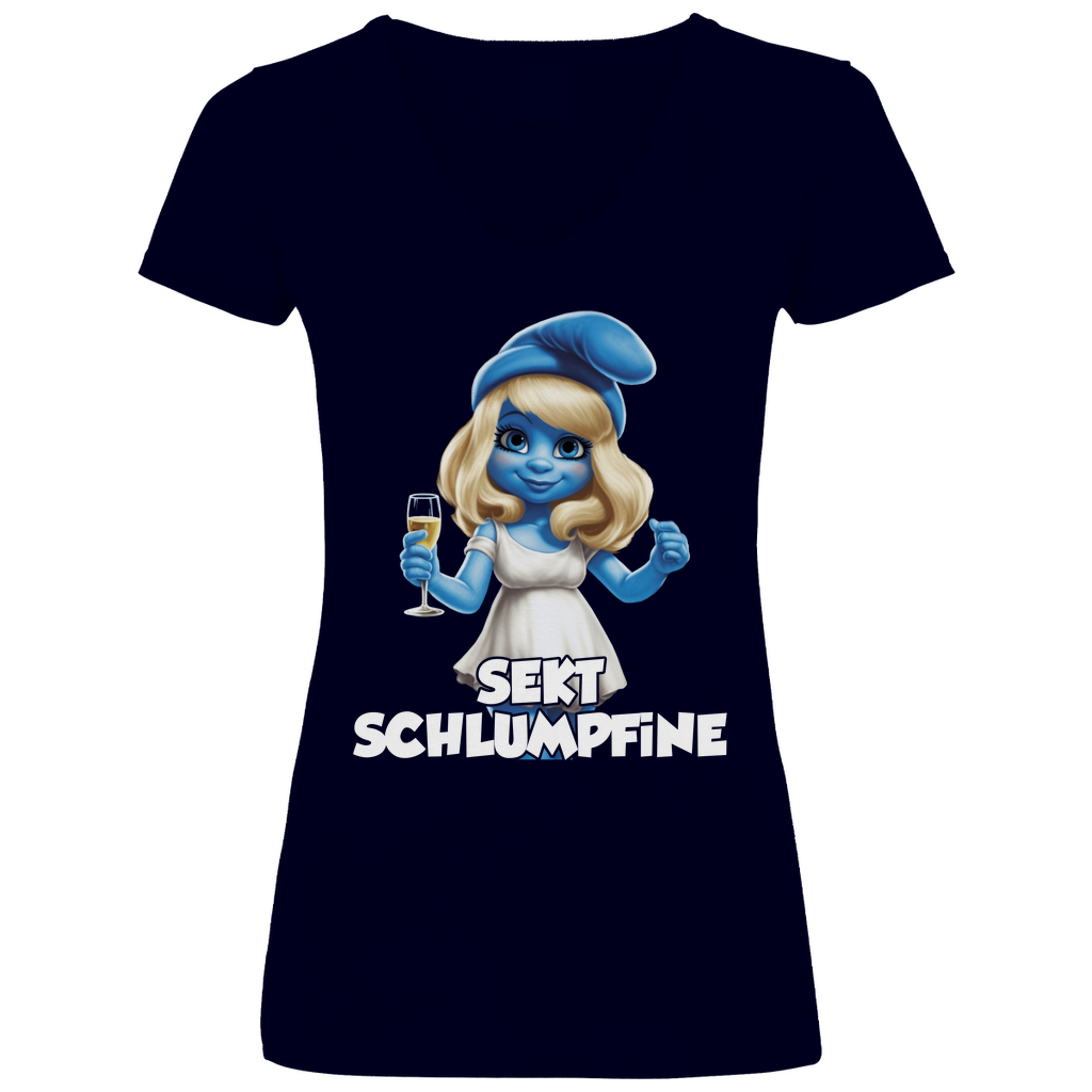 Sekt Schlumpfine Grafik - V-Neck Damenshirt Deep Navy