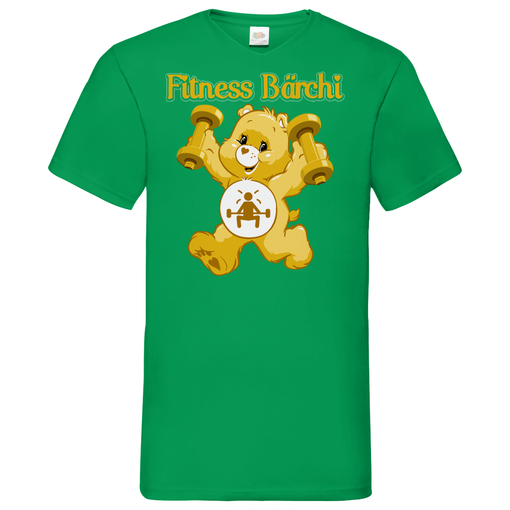 Fitness Bärchi - Glücksbärchi - Herren V-Neck Shirt Kelly Green