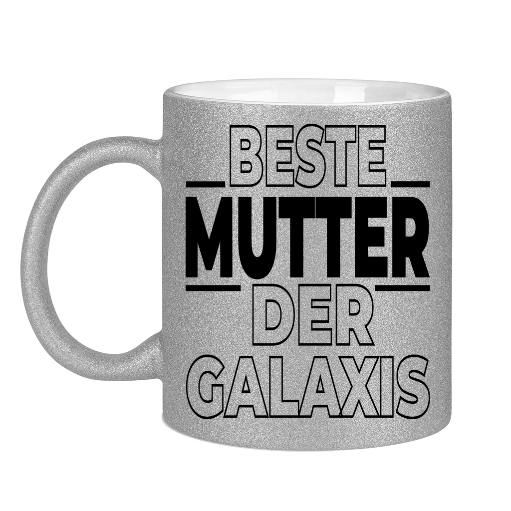 Beste Mutter der Galaxis - Glitzertasse Silver Glitter One size