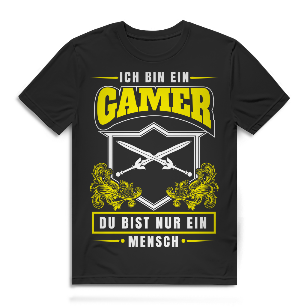 Rollenspiel T-Shirt Herren – Lustiges Gamer Wappen Design mit Schwertern Black