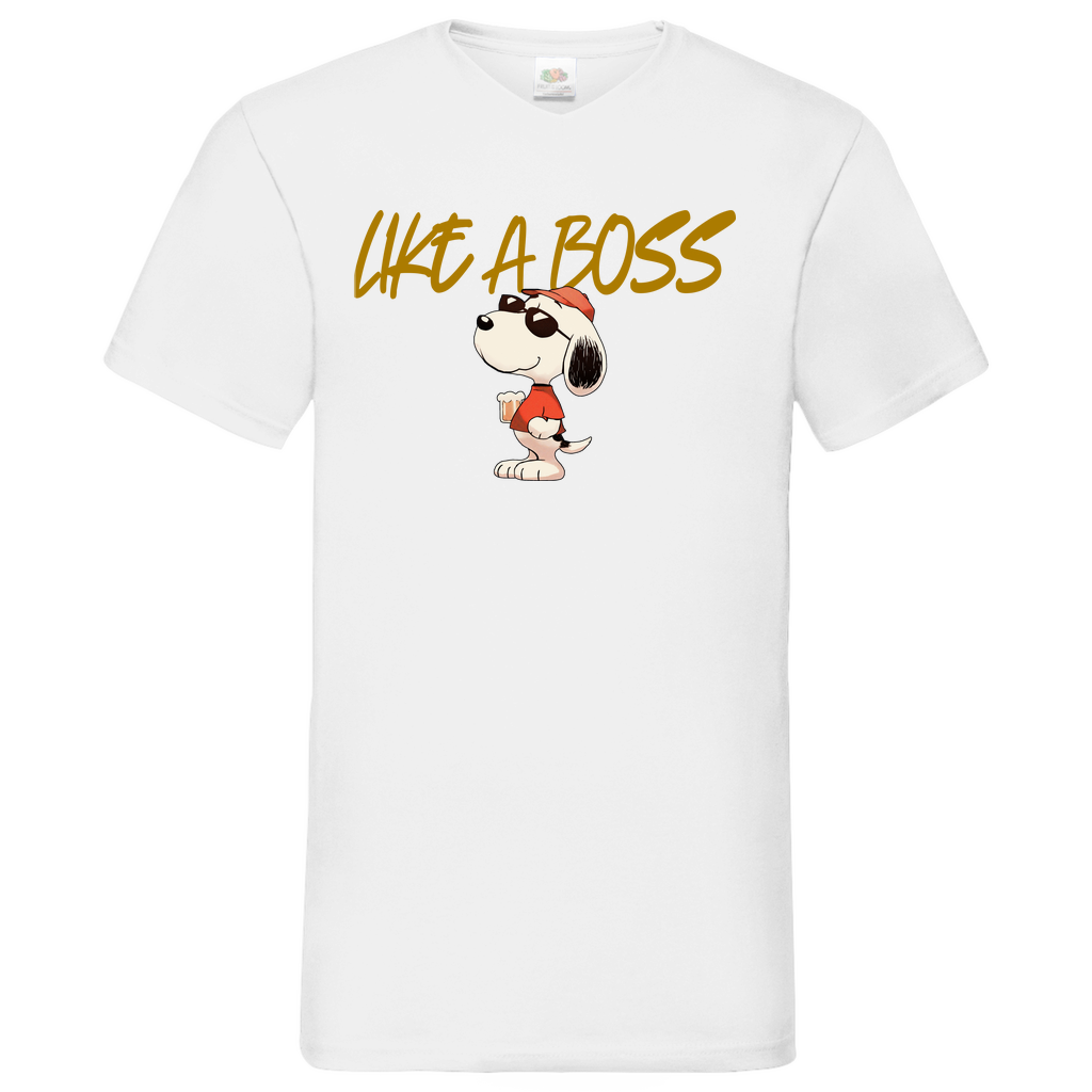 Peanuts Snoopy mit Bier Like a Boss - Herren V-Neck Shirt White