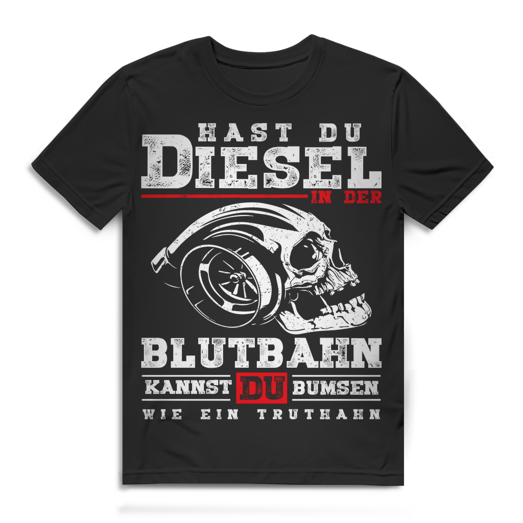 Herren T-Shirt Diesel in der Blutbahn Truthahn Spruch Schrauber Black