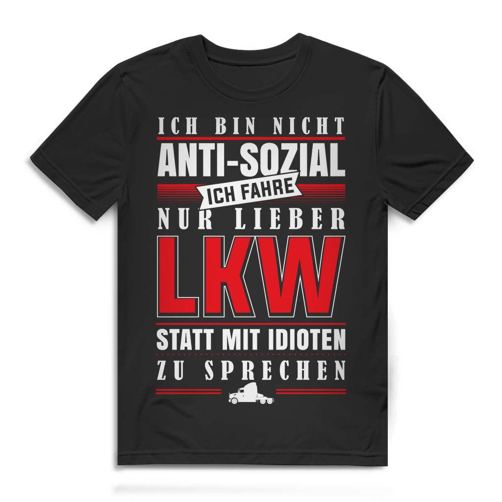 Herren T-Shirt LKW Fahrer Shirt Ich bin nicht anti-sozial Bio Baumwolle Black