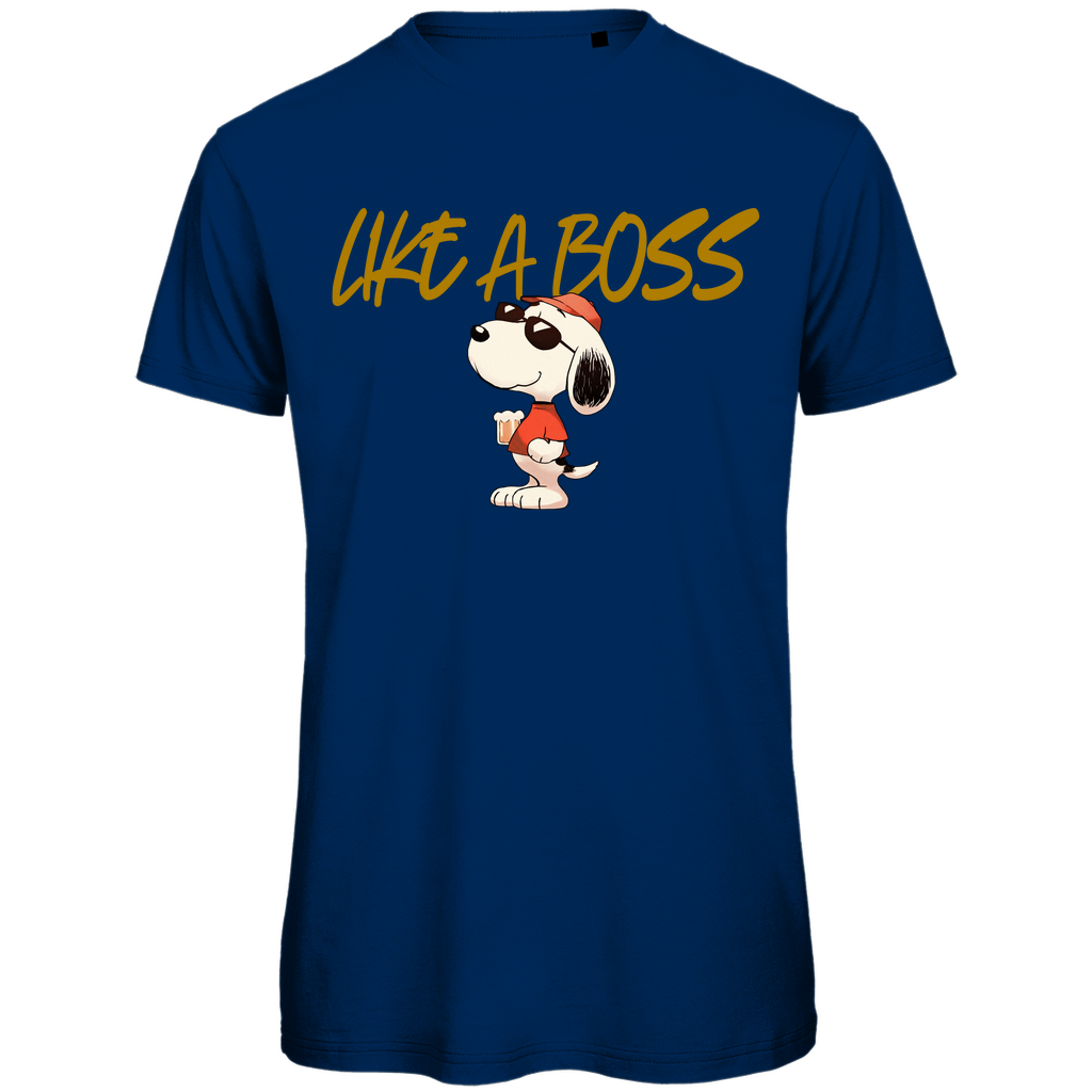 Peanuts Snoopy mit Bier Like a Boss - Herren Premium Bio T-Shirt Navy