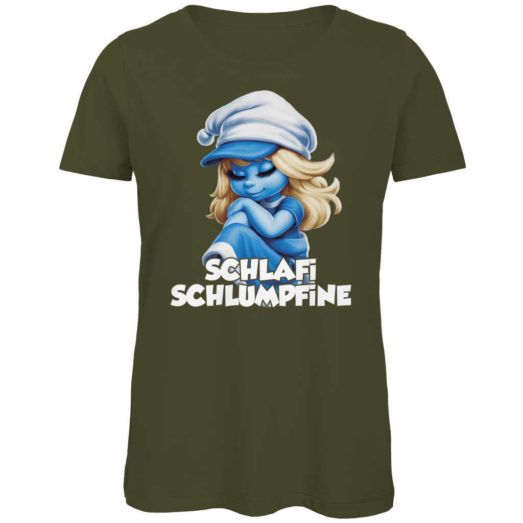 Schlafi Schlumpfine Grafik - Damen Premium Bio T-Shirt Khaki