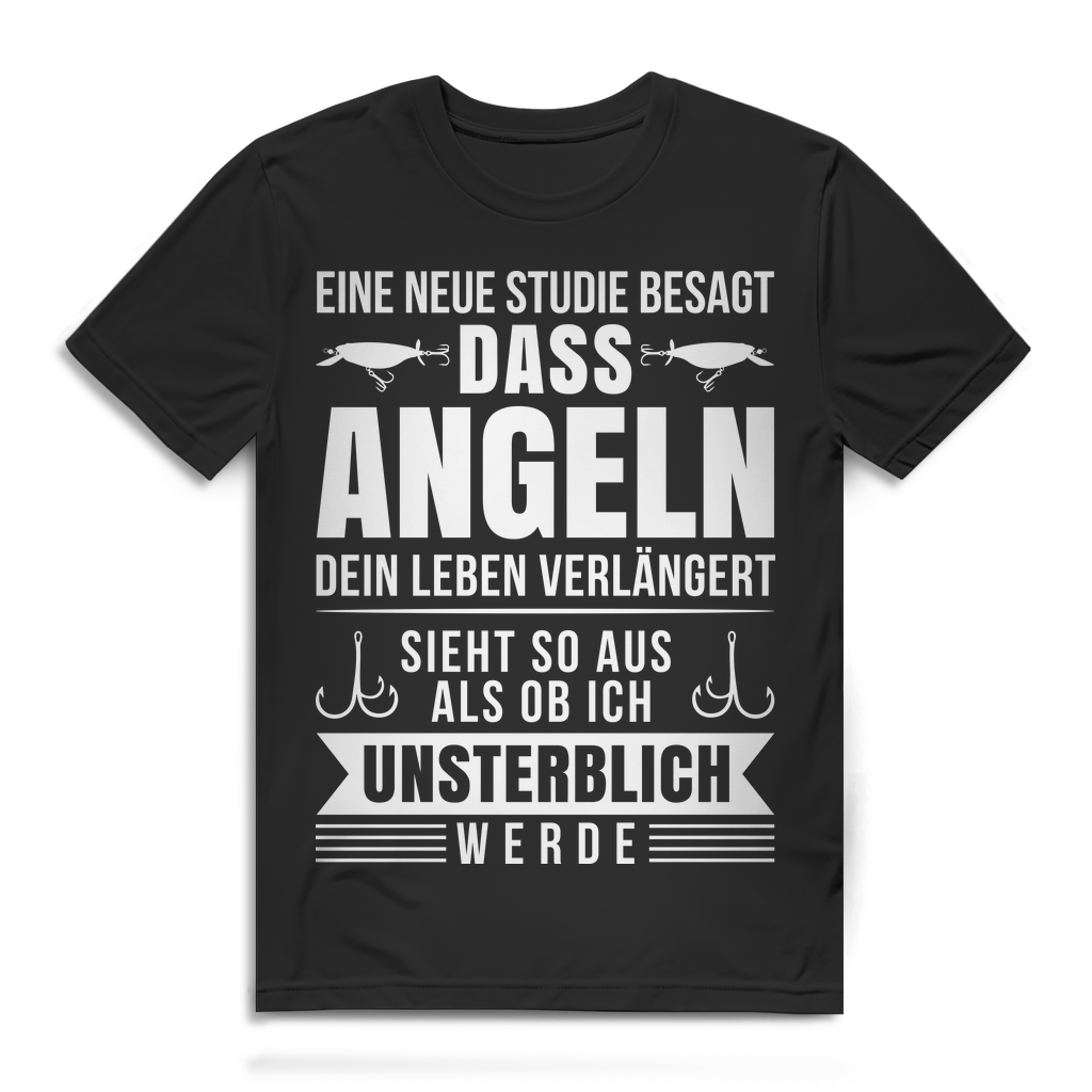 Angeln Shirt Herren Lustig Funshirt Unsterblich Geschenk Angler T-Shirt Spruch Black