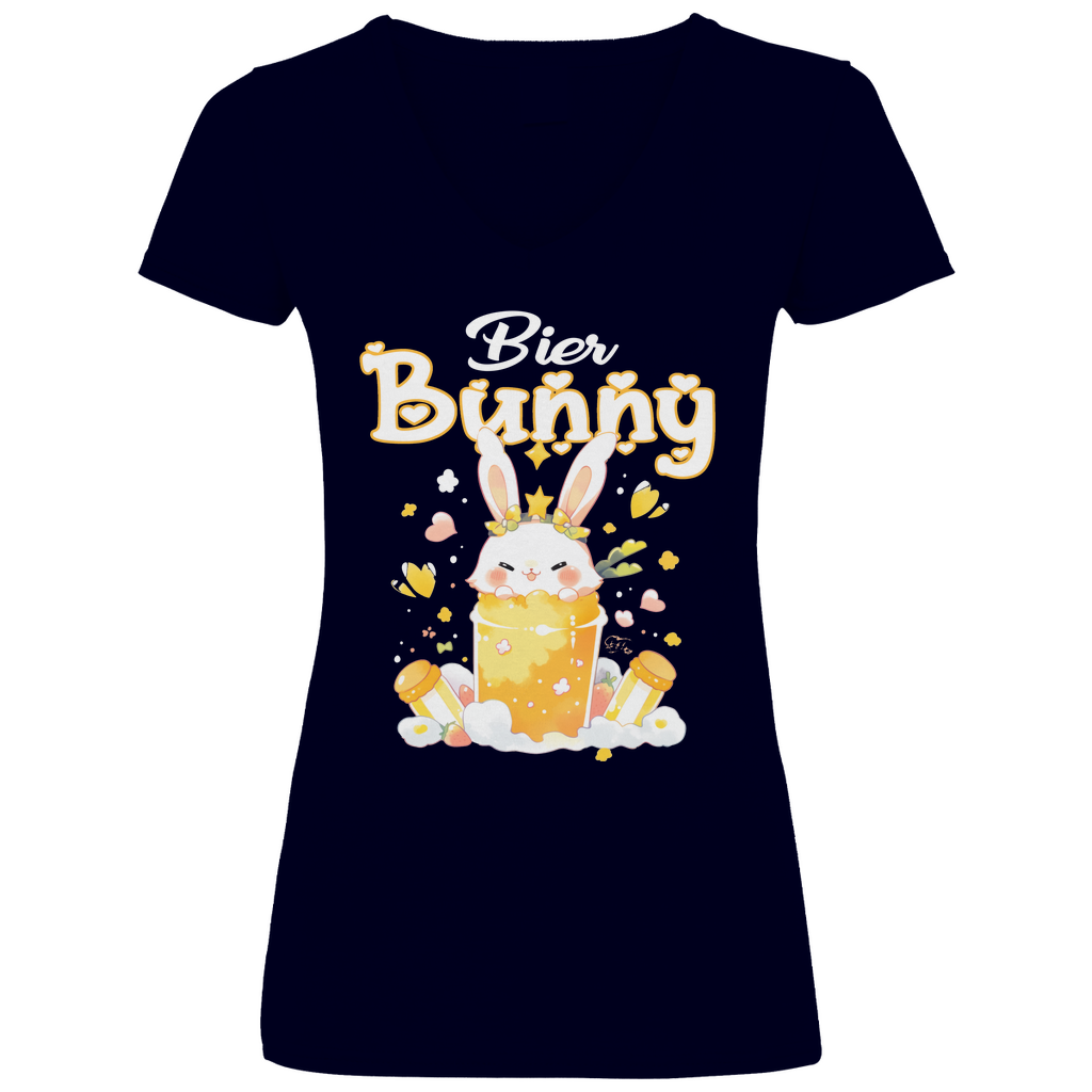 Bier Bunny Hase - V-Neck Damenshirt Deep Navy