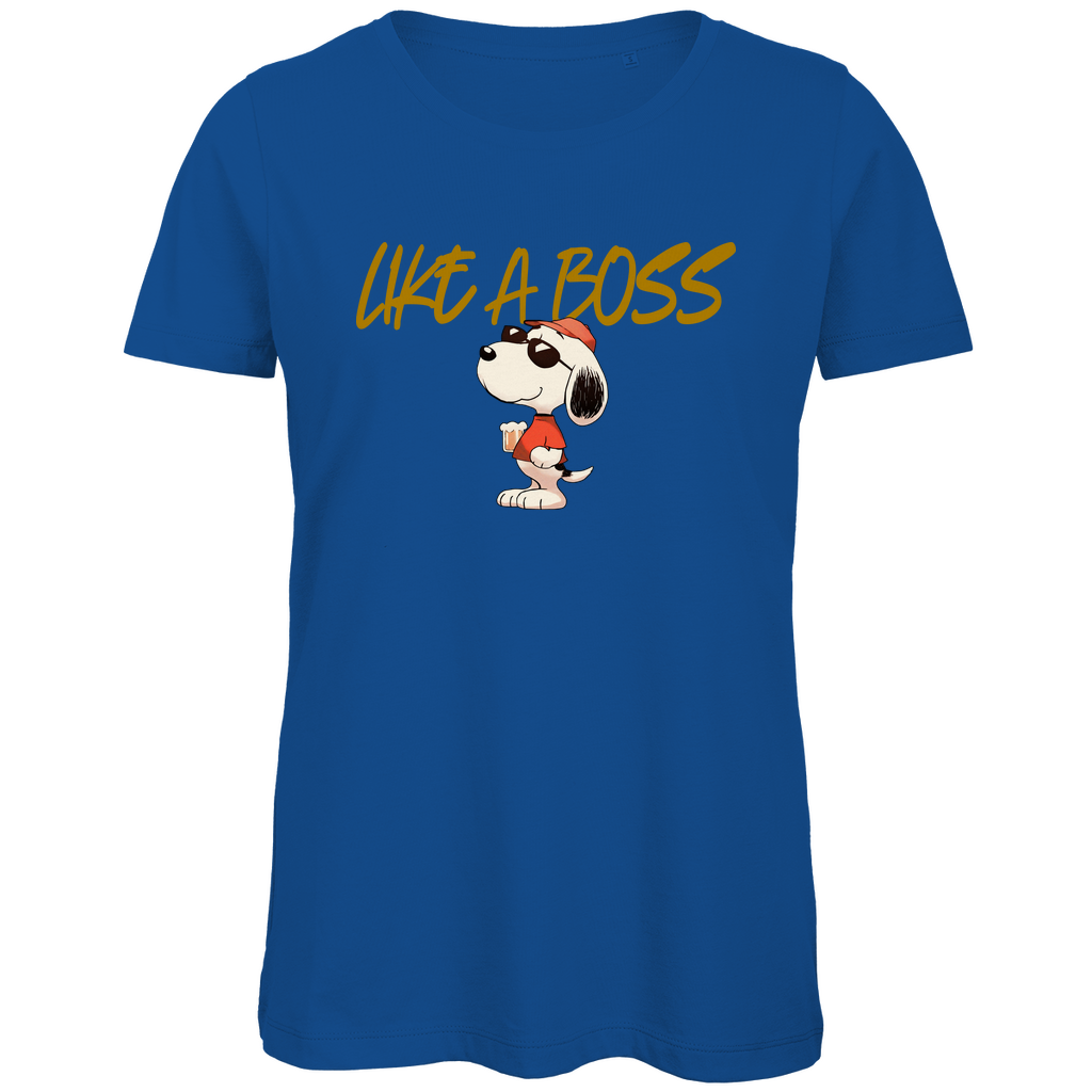 Peanuts Snoopy mit Bier Like a Boss - Damen Premium Bio T-Shirt Royal Blue