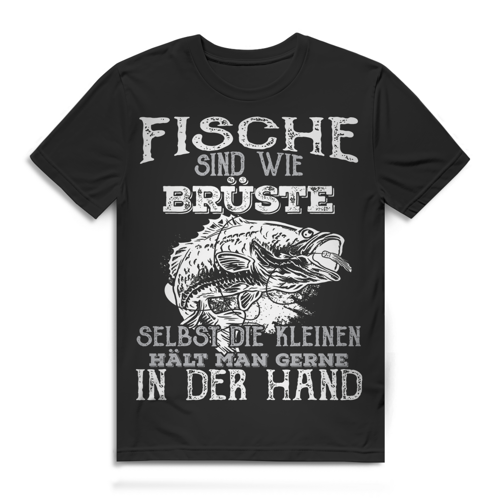Herren T-Shirt Fische sind wie Brüste selbst kleine gerne in Hand Black