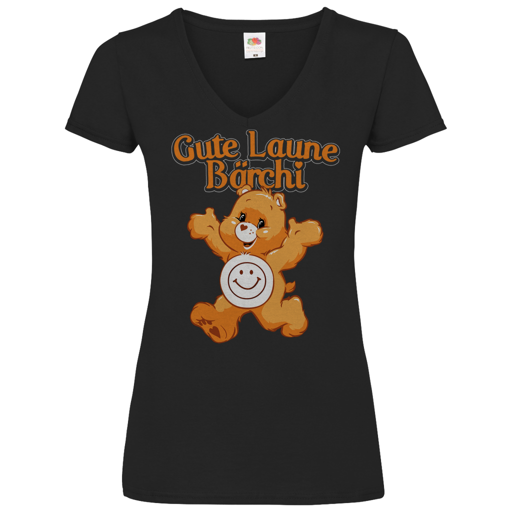 Gute Laune Bärchi - Glücksbärchi - V-Neck Damenshirt Black
