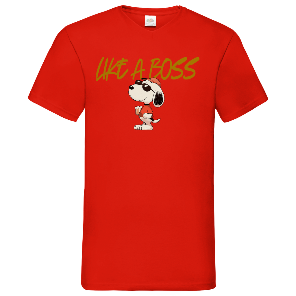 Peanuts Snoopy mit Bier Like a Boss - Herren V-Neck Shirt Red