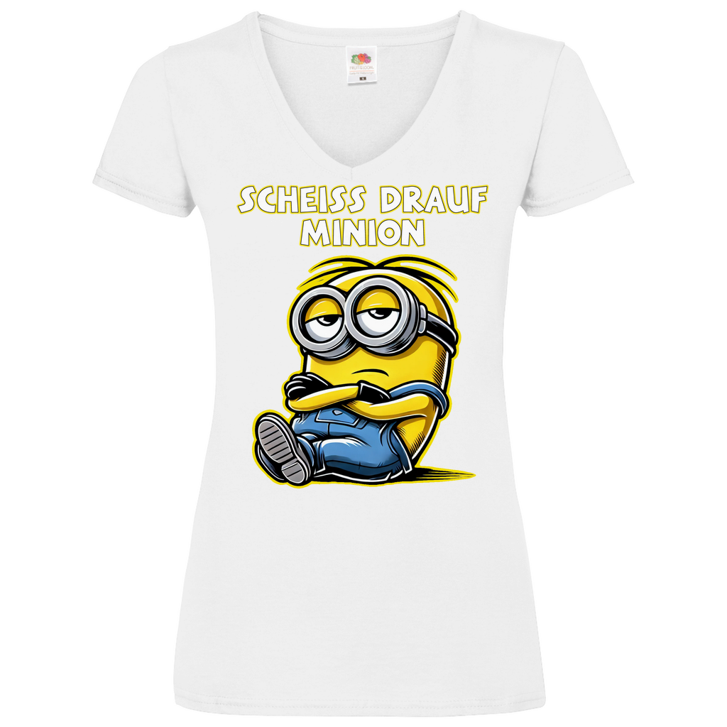 Scheiss drauf Minion - V-Neck Damenshirt