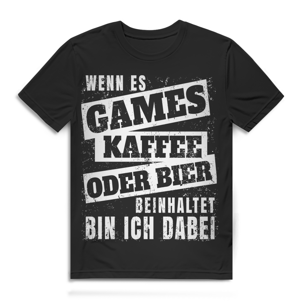 Gaming T-Shirt Herren – Games, Kaffee oder Bier? Bin ich dabei Black