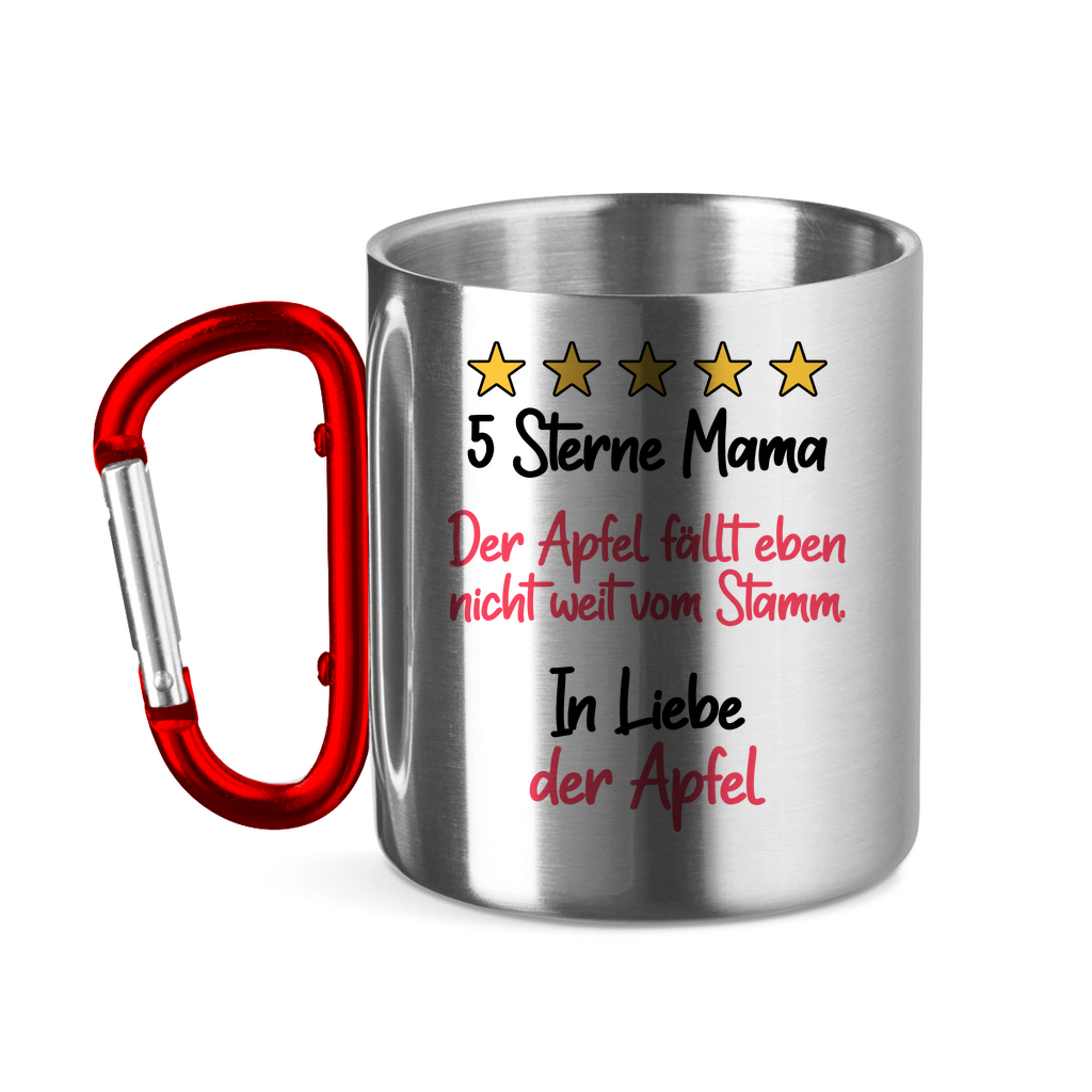 5 Sterne Mama in liebe der Apfel - Edelstahltasse mit Karabinergriff Red 11 oz.