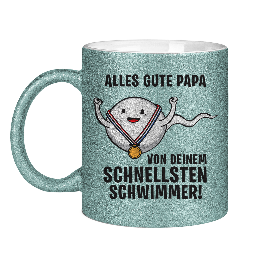 Alles gute Papa von deinem schnellsten Schwimmer! - Glitzertasse Light Blue Glitter One size